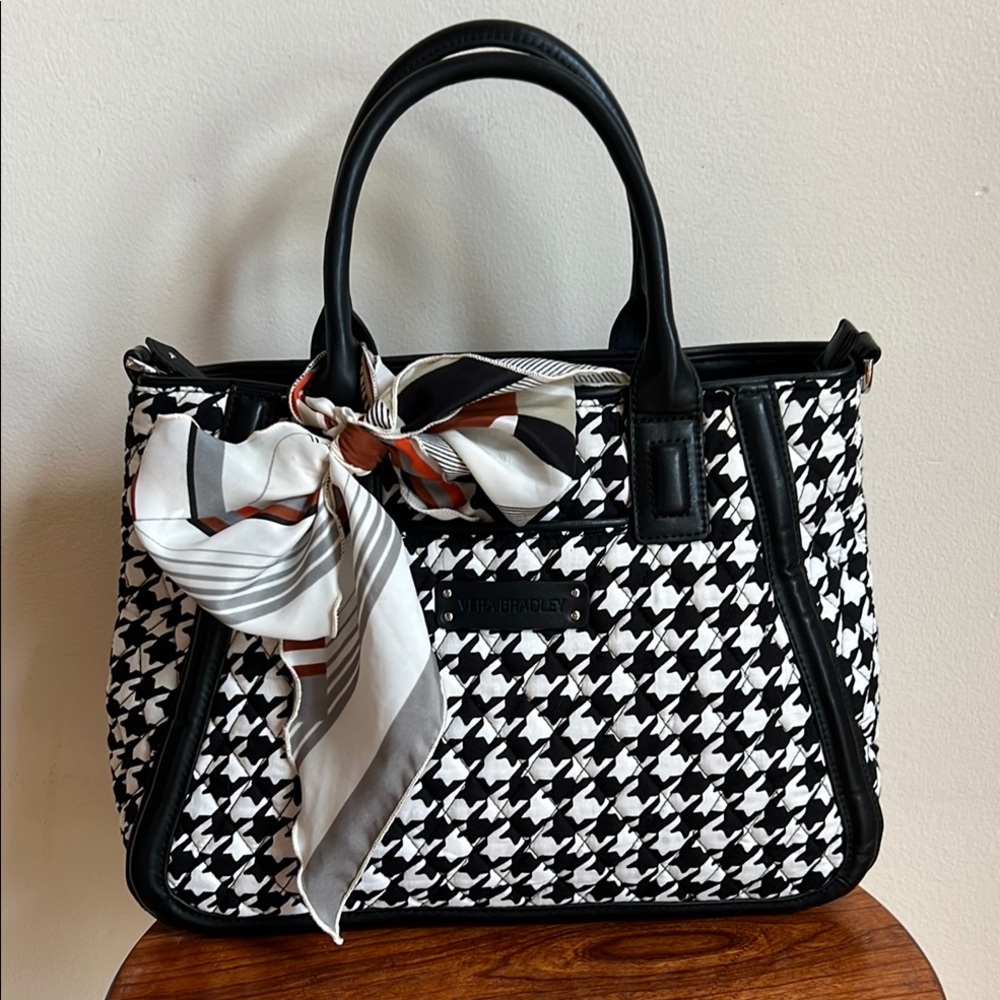 Vera Bradley Black and White Satchel with Houndstooth Pattern